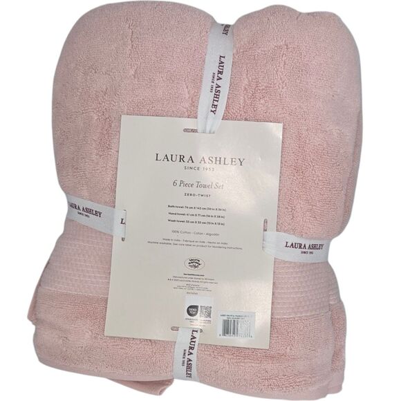 Laura Ashley 6pc Pink Petal Cotton Towel Set Zero Twist 2Bath 2Hand‎ 2Washcloths - Picture 3 of 7